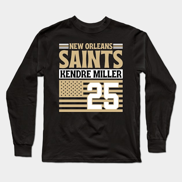 New Orleans Saints Miller 25 American Flag Football Long Sleeve T-Shirt by Astronaut.co